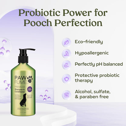 Close up view of Paw Fume Royal Lavender four ounce spray bottle packaging details.