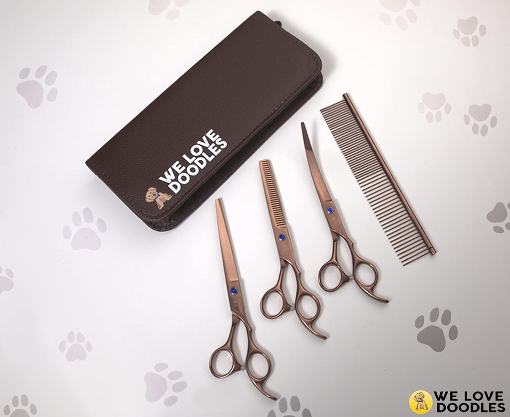 We Love Doodles professional stainless steel curved shears for pet face shaping