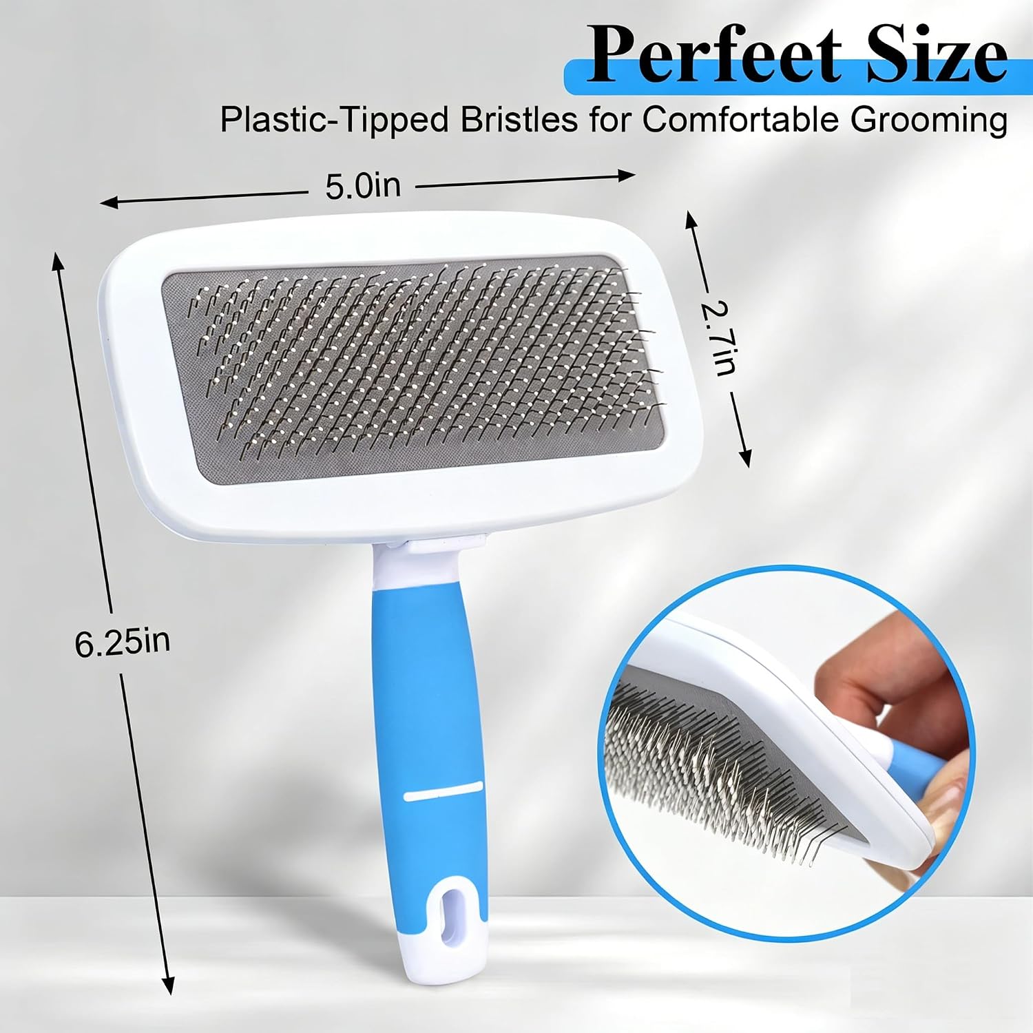Skin friendly dog brush for removing tangles knots and mats.