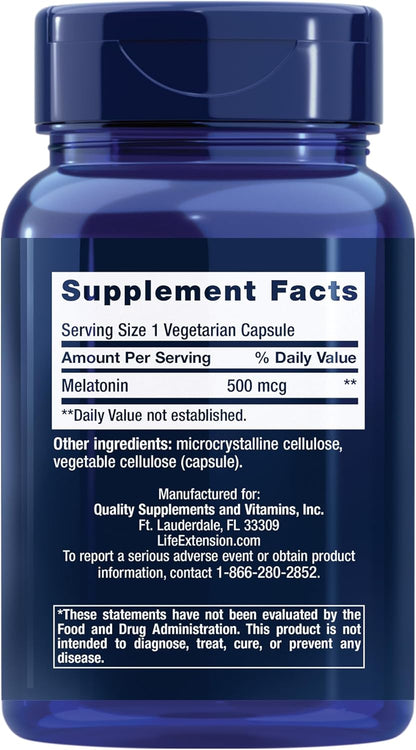 Life Extension Melatonin, 500 mcg - Gently Promotes Sleep, Low Dose, Value Size - Non-GMO, Gluten-Free, Vegetarian - 200 Capsules - Image 2