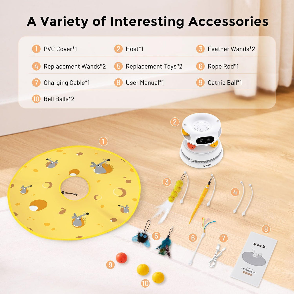 ZOMISIA smart pet toy showing dual track balls with cat pawing them.