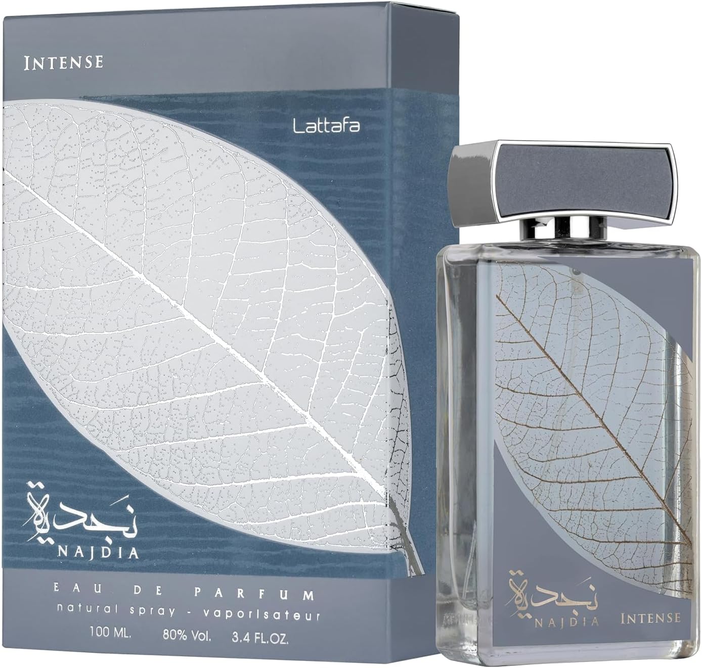 Lattafa Najdia Intense Eau de Parfum front view authentic men fragrance bottle