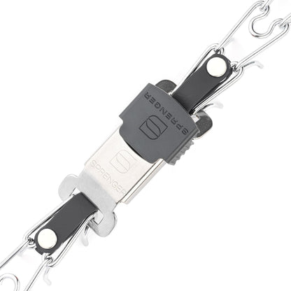 Authentic German manufactured Herm Sprenger dog collar laid flat illustrating the 16 inch length layout.