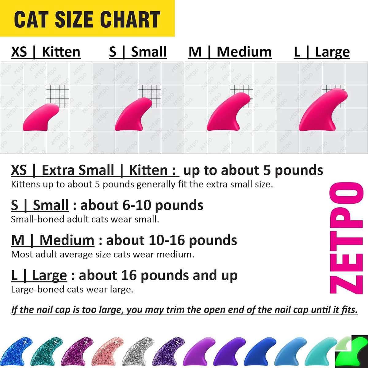 Zetpo cat nail caps medium size box with glue and applicators
