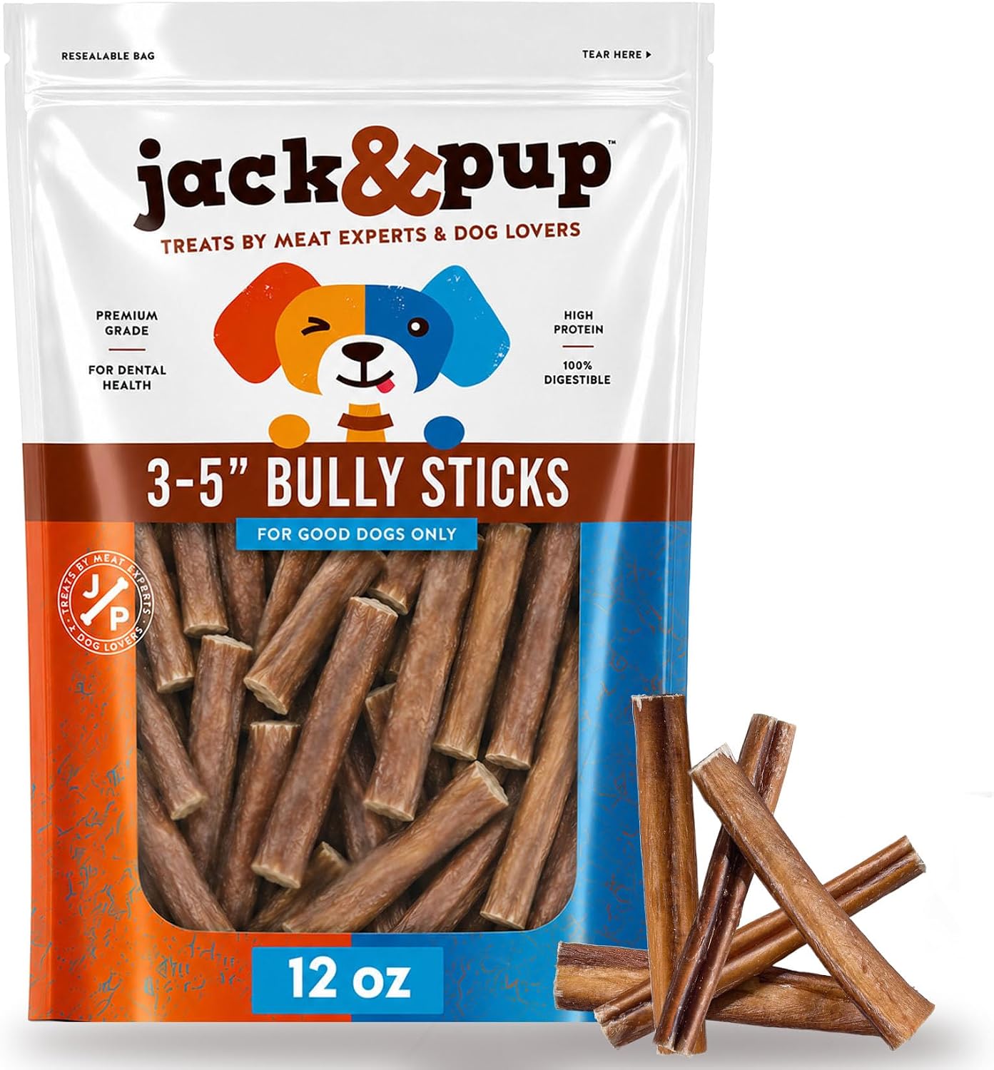 Jack&Pup 6 Inch Standard Bully Sticks for Dogs (25 Pack) Odor Free Bully Sticks for Large Dogs, All Natural Beef Pizzle Sticks - Image 10