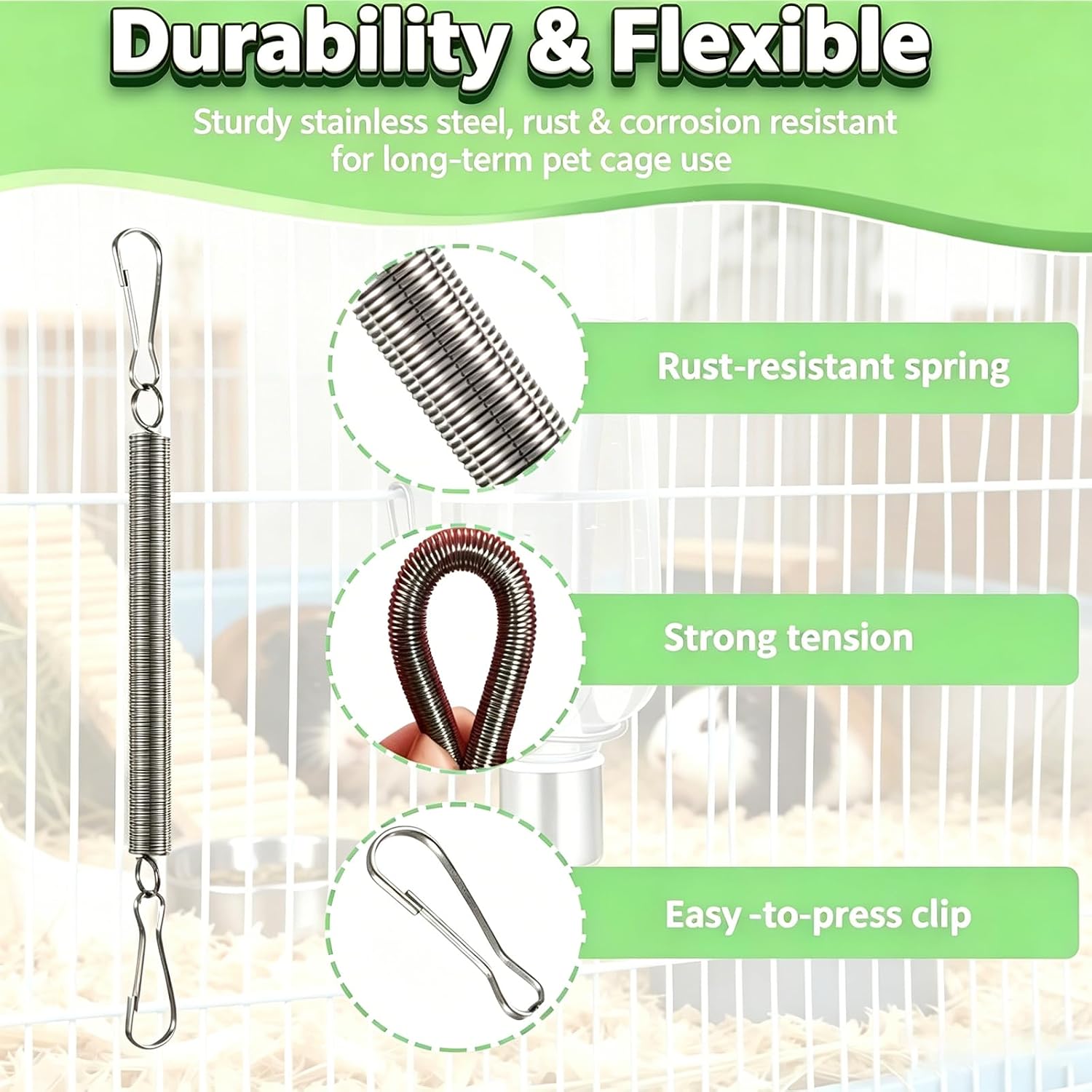 10 Pcs Guinea Pig Water Bottle Spring Clips, Rabbit Water Bottles Springs Holder, Metal Spring Clips Replacement for Small Animal Cages to Hold on Pet Water Bottle Indoor Outdoor for Hamster, Rats - Image 3