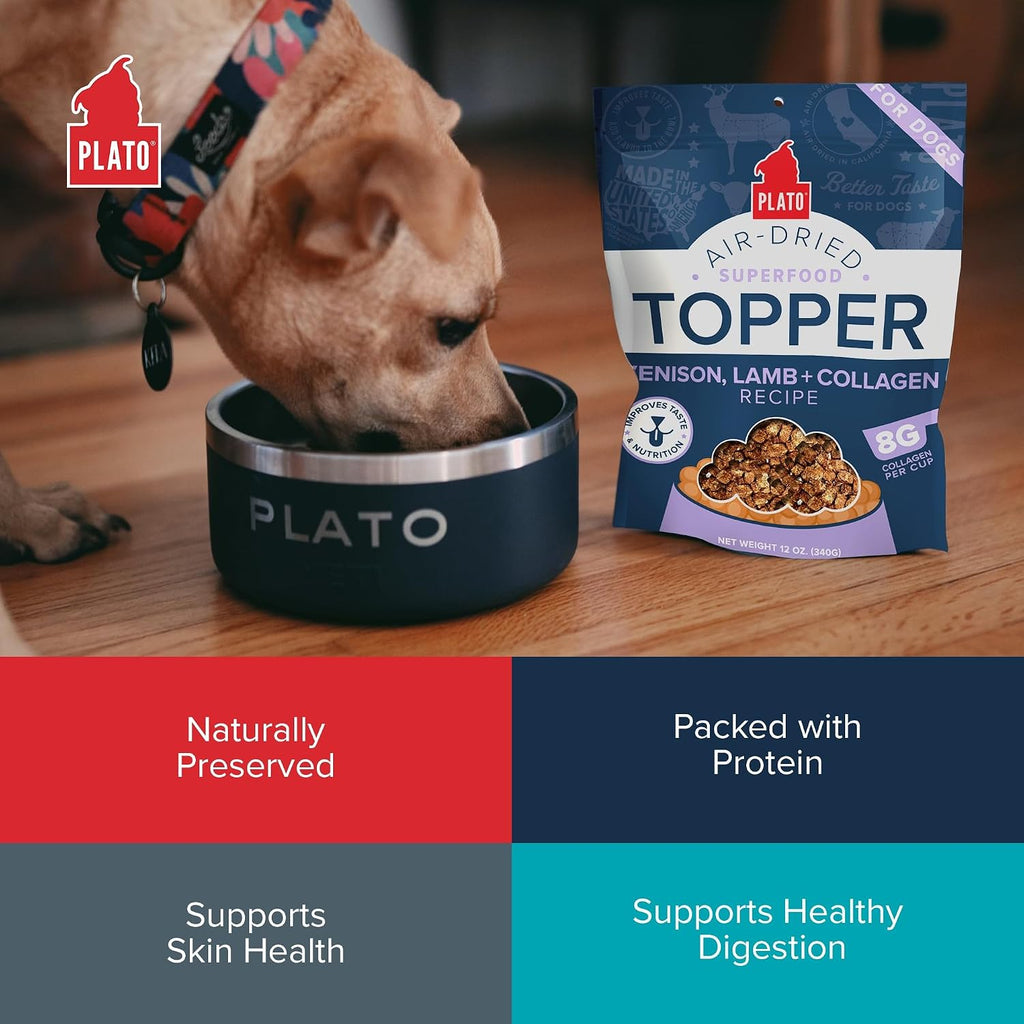 Premium grain free dog food topper poured over dry kibble