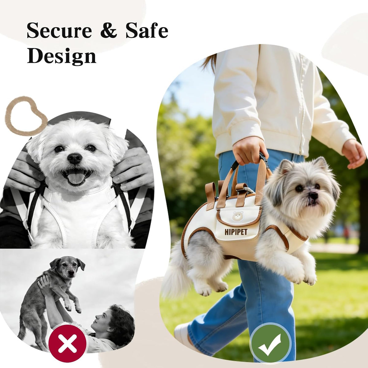 Interior view of soft dog carrier with safety leash attachment