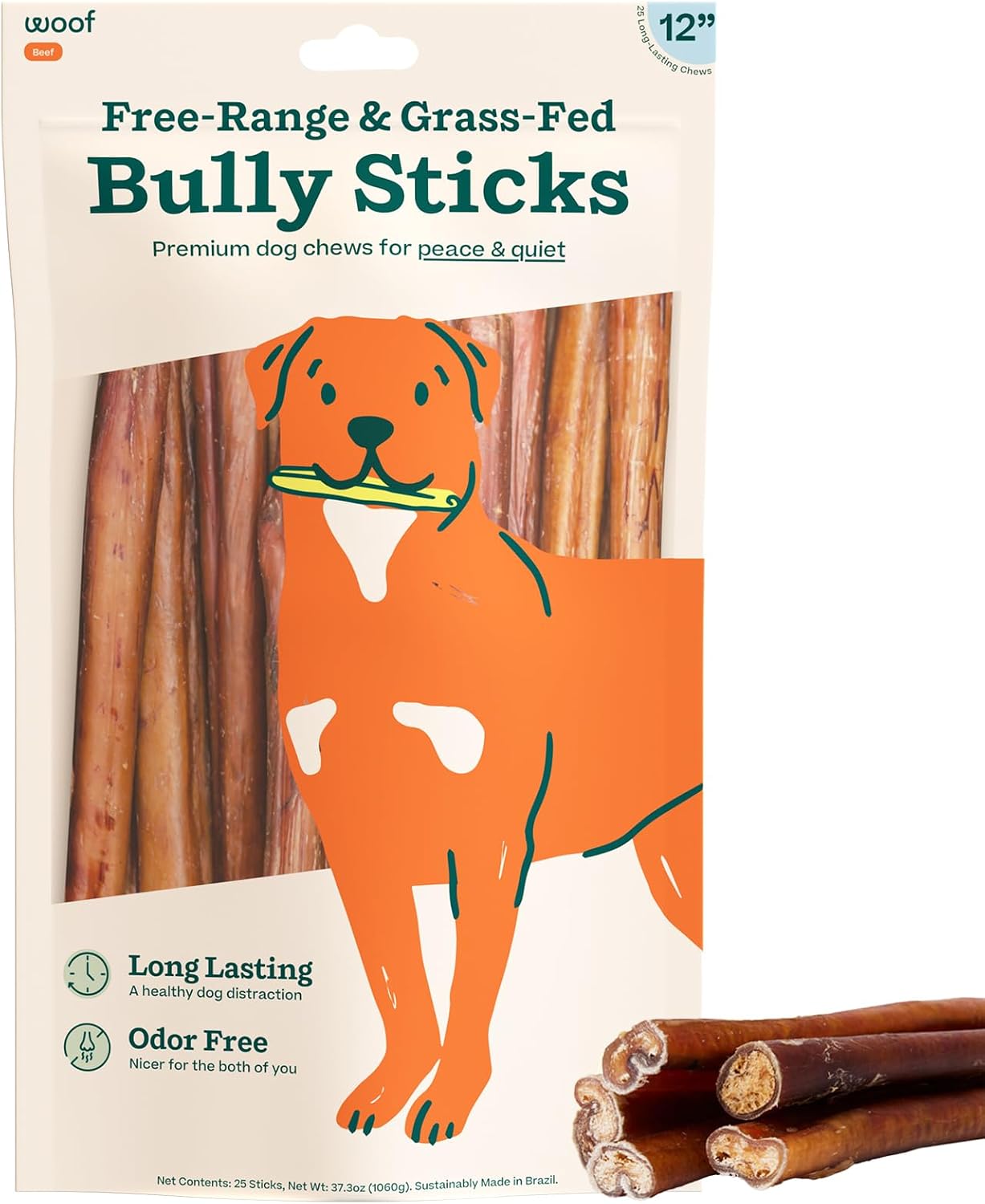 WOOF sustainably sourced premium quality thick dog treats nutrition info.