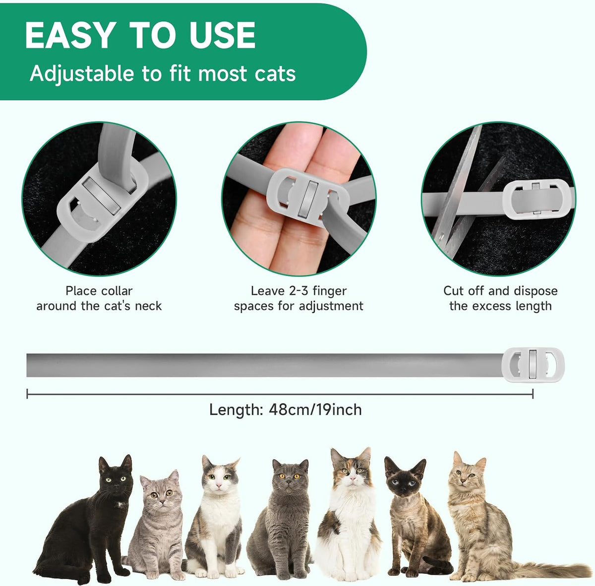 Back of packaging for Weallin 32 month cat flea collar
