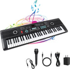 RWESU 61 keys portable digital electronic piano keyboard front view showing keys control panel buttons and microphone