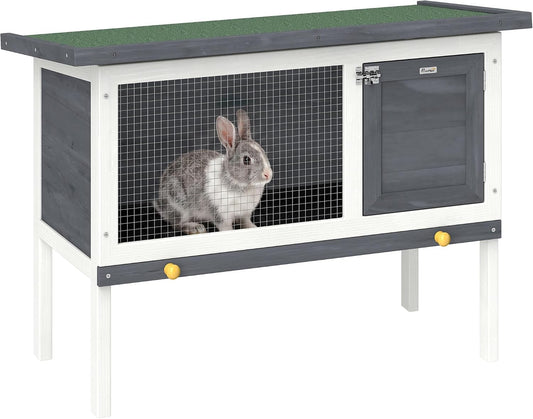 PawHut Outdoor Rabbit Hutch, Wooden Bunny Cage with Openable Roof and Pull-Out Tray, Elevated Guinea Pig Cage for Rabbits, Chinchillas and Small Animals, Indoor Outdoor Use, Gray - Image 1