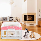 SilTriangle pink puppy play pen cover with white paw print pattern