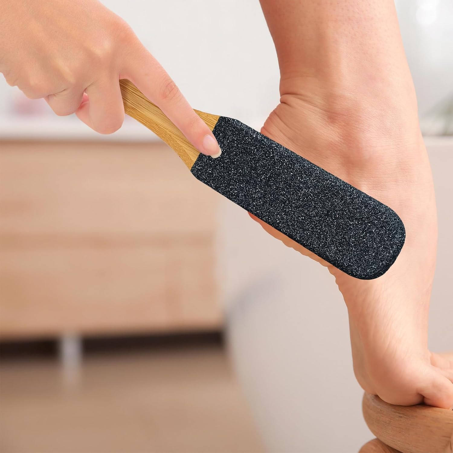 Generic professional foot file with bamboo handle front view