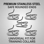 Side angle view of five heavy duty steel prong collar replacement links