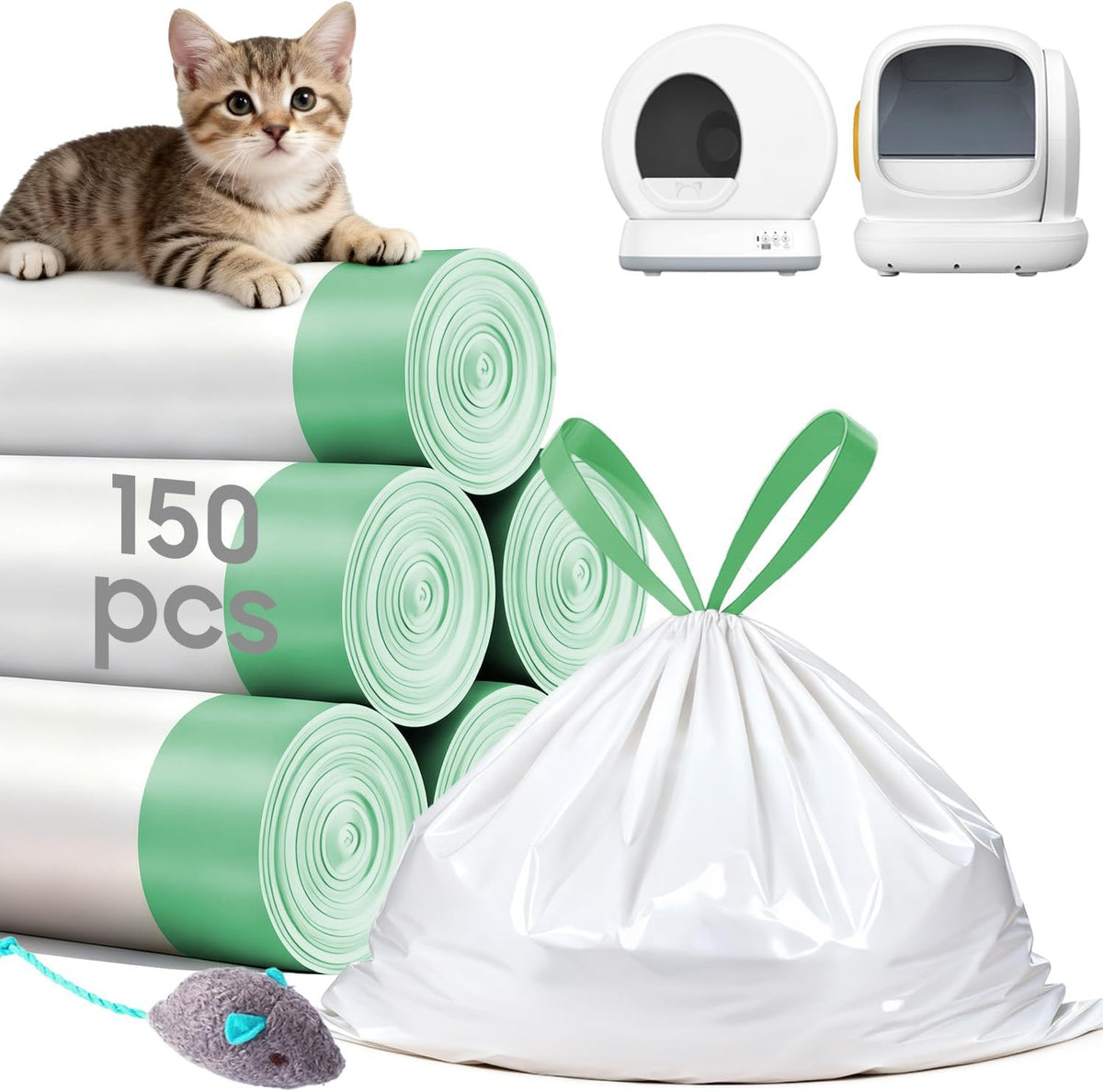 AWoHH cat litter box liners front view heavy duty automated pet waste bags