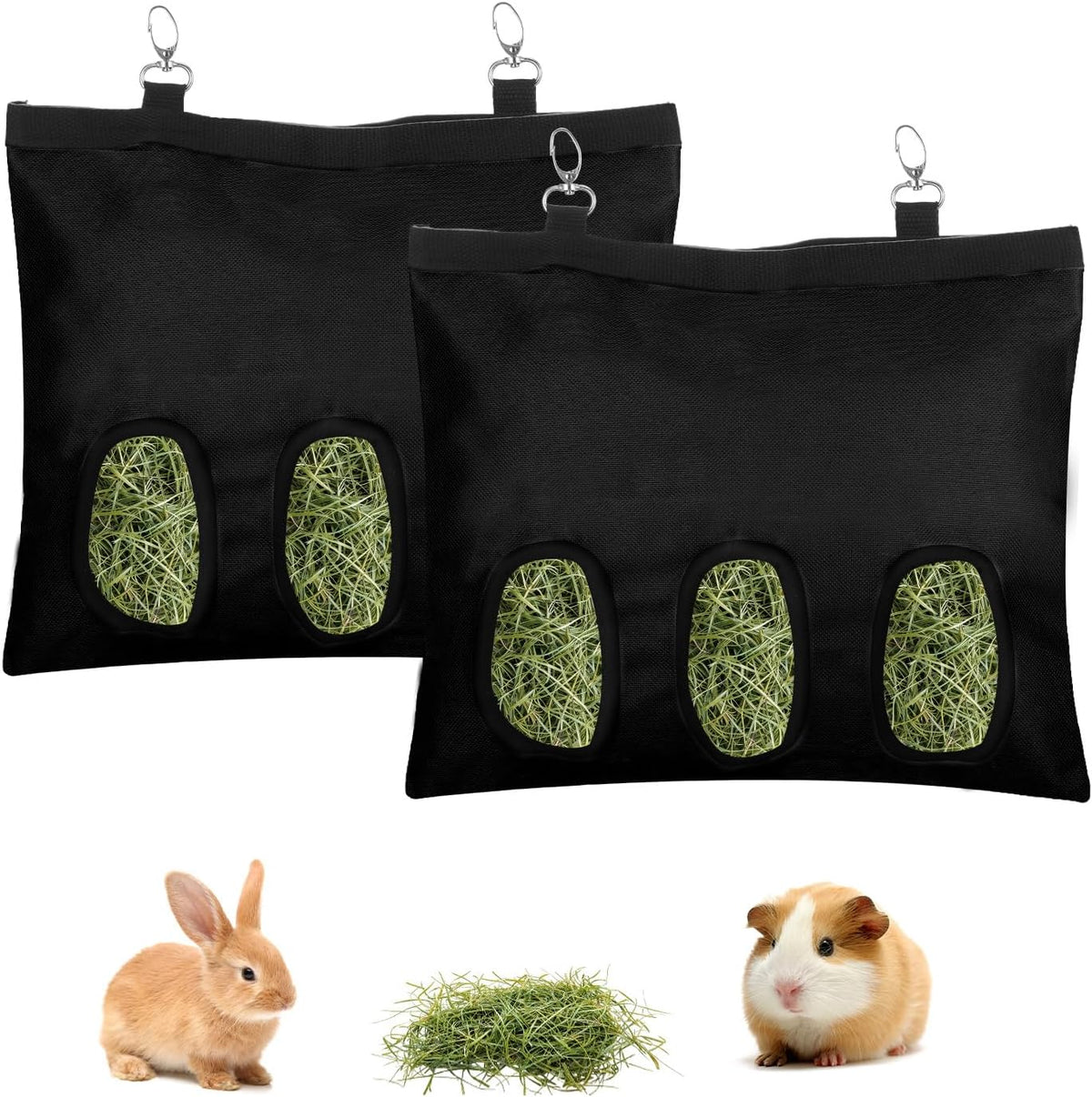 2 Pcs Rabbit Hay Feeder,Guinea Pig Hay Feeder,13x10.8 Inch Guinea Pig Bag,Small Animal Feeding Bag for Rabbits, Hamsters, Hedgehogs(3 Holes,Green) - Image 8