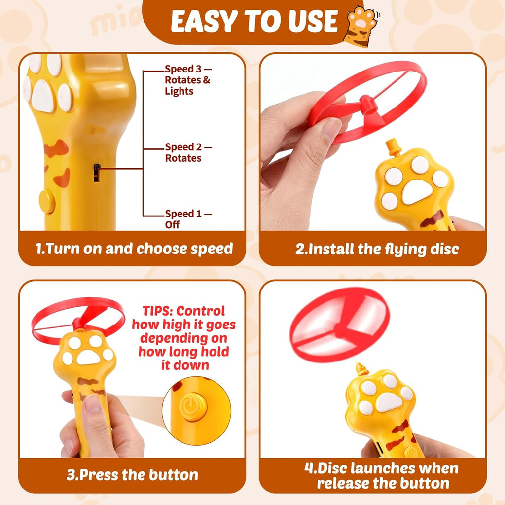 Glow in the dark flying discs and interactive spring toys for indoor cats