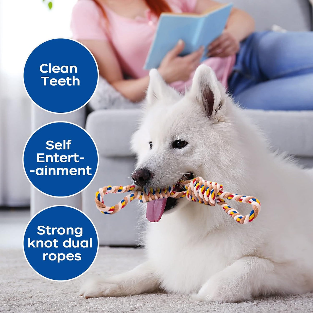 Heavy duty pet tug of war toy measuring thirty seven centimeters for medium and large breeds.