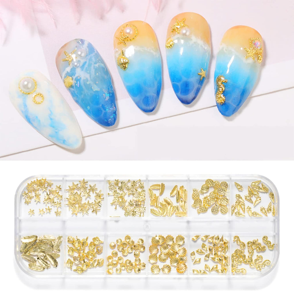 Weilusi 3D gold nail studs and metal charms front view of twelve grid organizer