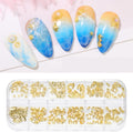 Weilusi 3D gold nail studs and metal charms front view of twelve grid organizer