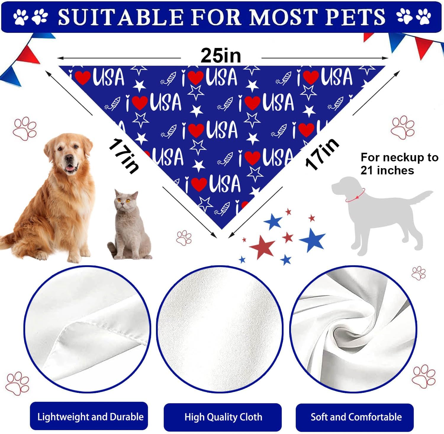 XGXHZYLC double layer adjustable independence day cat scarf close up fabric detail
