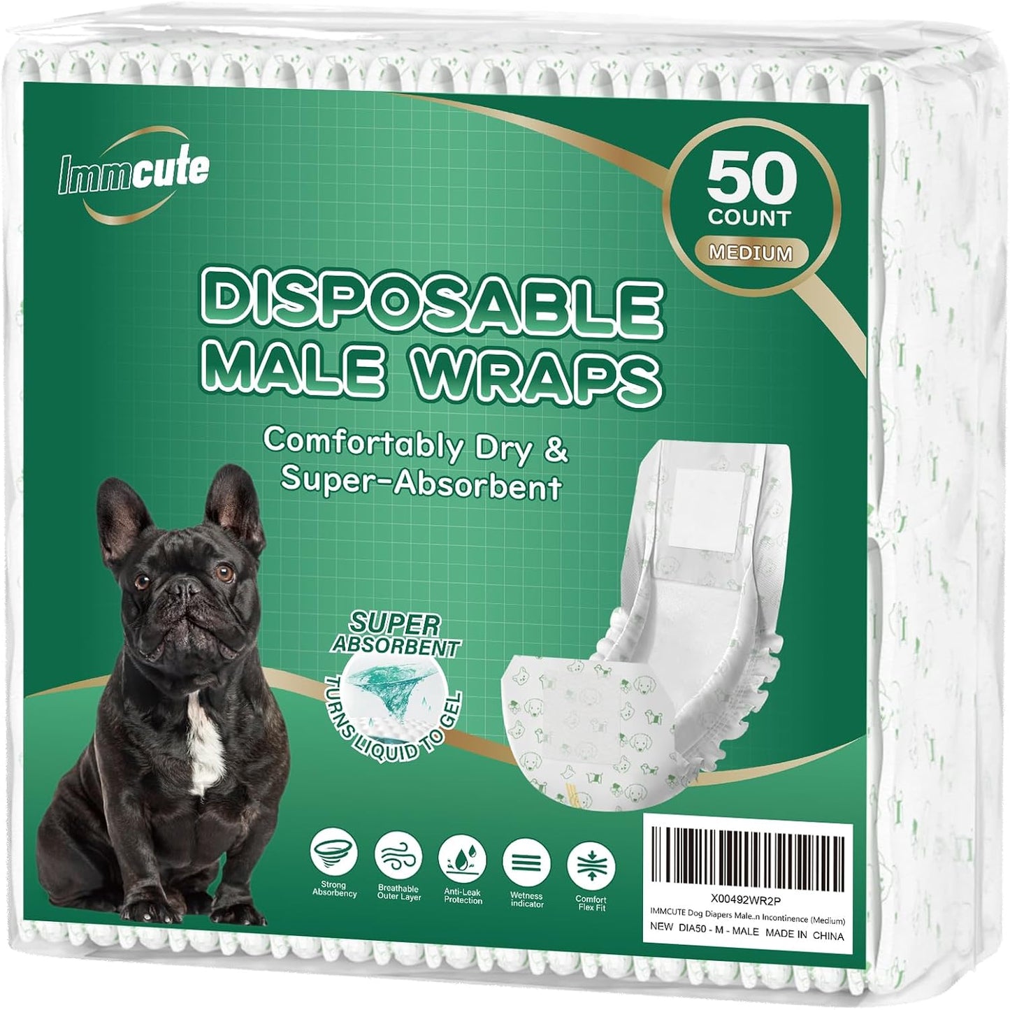 IMMCUTE Dog Diapers Male Small 50 Ct, Male Dog Diapers Disposable with Wetness Indicator, Adjustable Puppy Diapers Male, Flashdry Gel Technology, Male Dog Wraps for Incontinence & Marking - Image 9