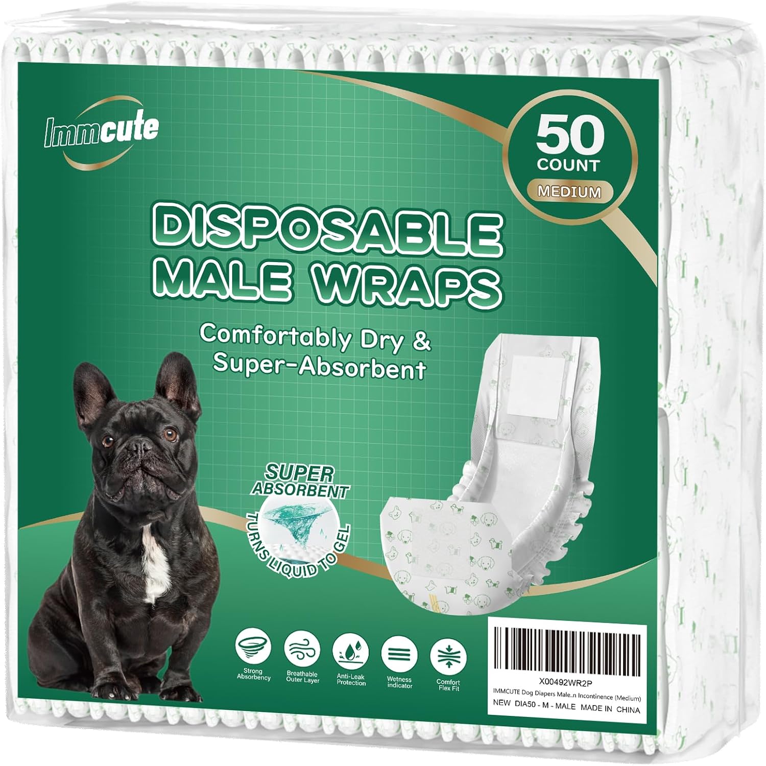 IMMCUTE Dog Diapers Male Small 50 Ct, Male Dog Diapers Disposable with Wetness Indicator, Adjustable Puppy Diapers Male, Flashdry Gel Technology, Male Dog Wraps for Incontinence & Marking - Image 9
