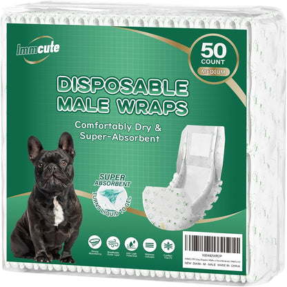 IMMCUTE Dog Diapers Male Small 50 Ct, Male Dog Diapers Disposable with Wetness Indicator, Adjustable Puppy Diapers Male, Flashdry Gel Technology, Male Dog Wraps for Incontinence & Marking - Image 9