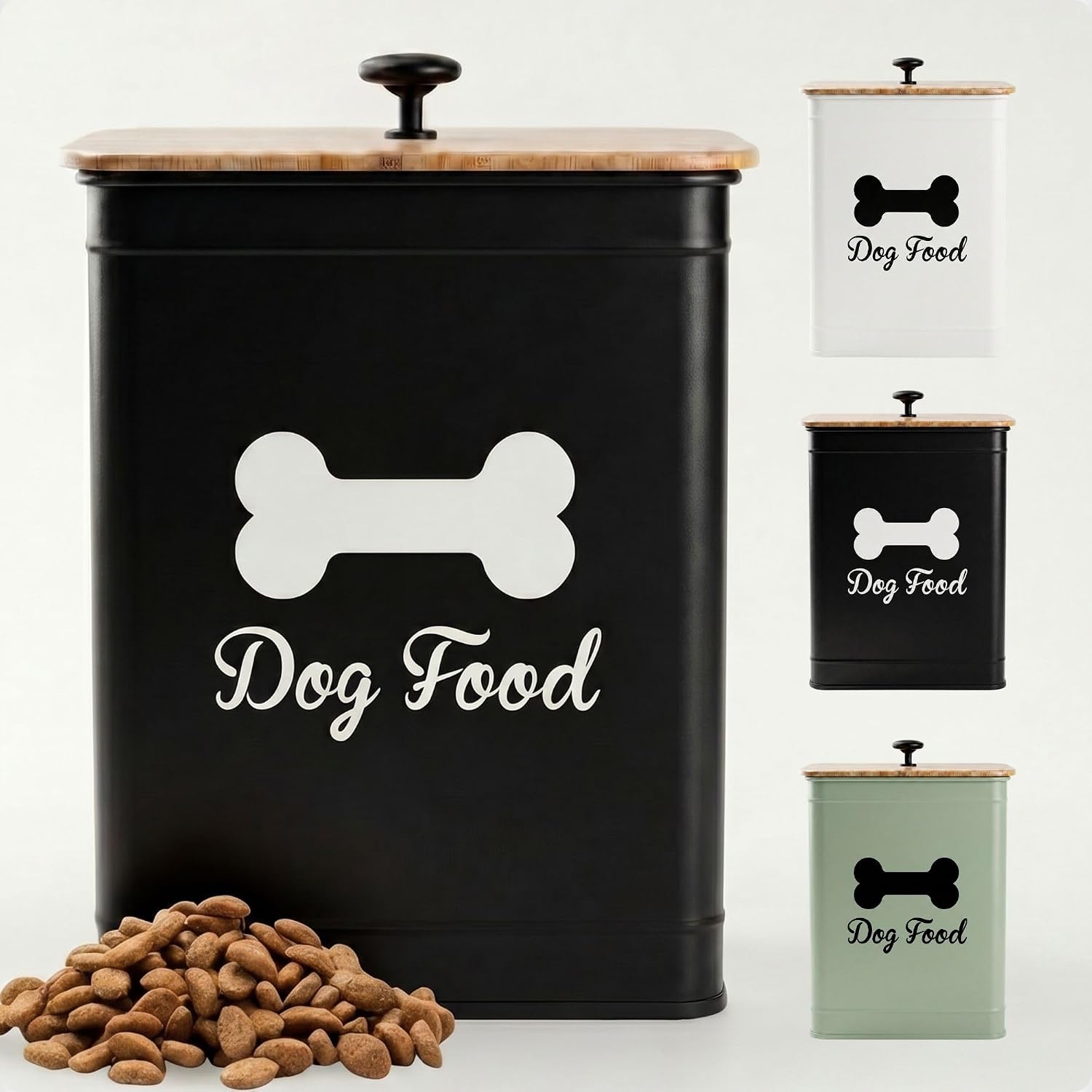 Dog Food Container Airtight 5-7 lb (25 Cup) Capacity - Cute Airtight Dog Food Storage Container with Bamboo Lid & Sturdy Metal Handle - White Metal Kibble Storage Bin for Dogs up to 50 lbs - Pet Jar - Image 11