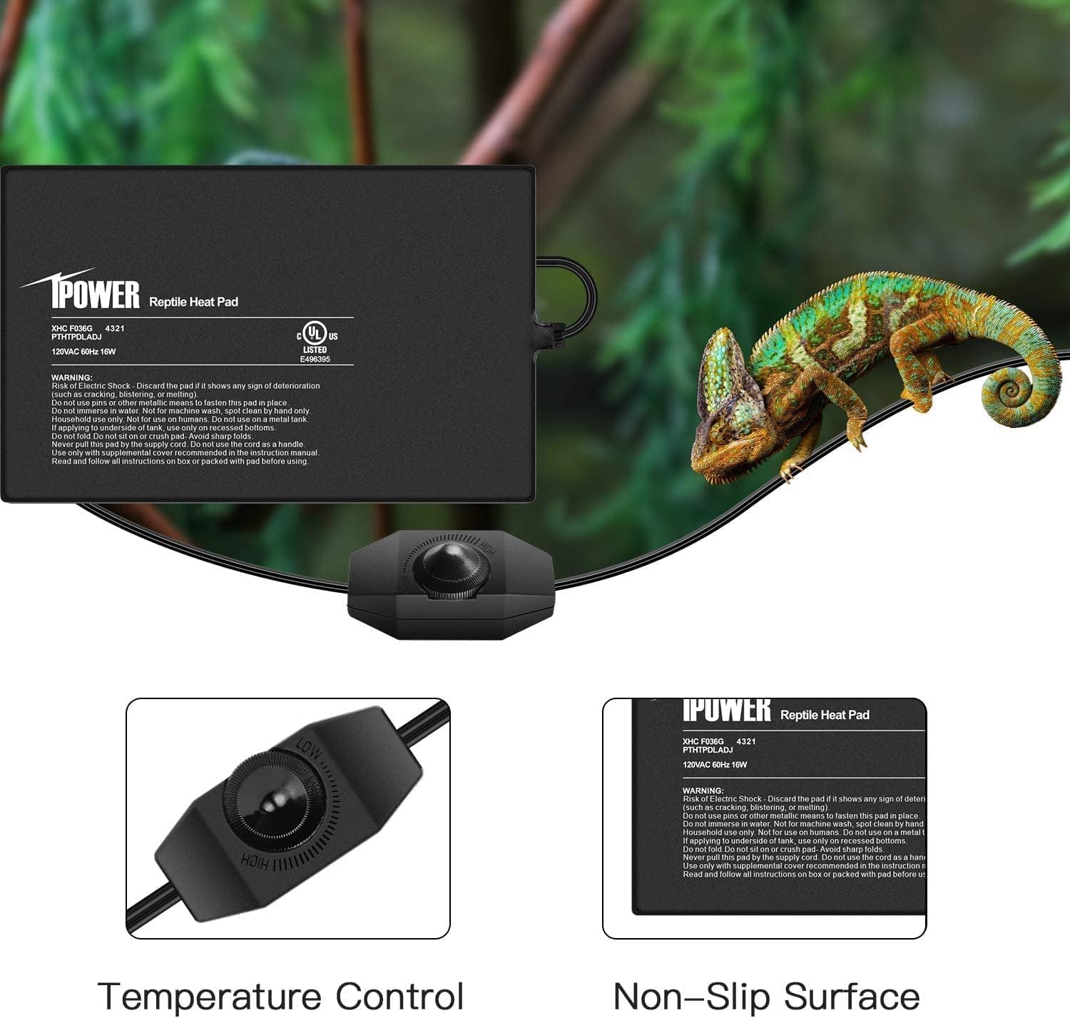 Close up of iPower reptile heat mat temperature adjustment knob