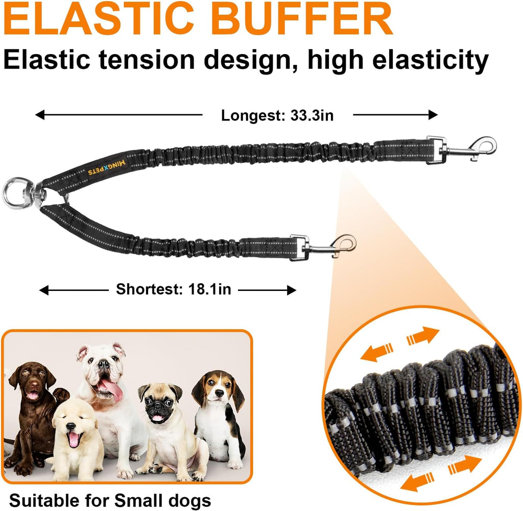 MingXpets double dog walking training leash black nylon material close up