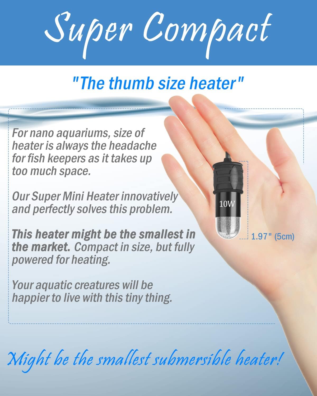 Small 10W USB fish tank heater inside a nano aquarium