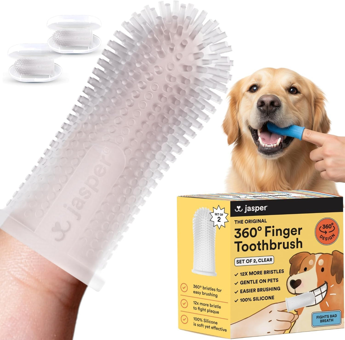 Jasper Dog Toothbrush, 360 Dog Tooth Brushing Kit, Finger Toothbrush, Cat Tooth Brush, Teeth Cleaning, Pet Tooth Brush for Small & Large Pets, Pet Toothpaste Not Included, 2-Pack Blue - Image 13