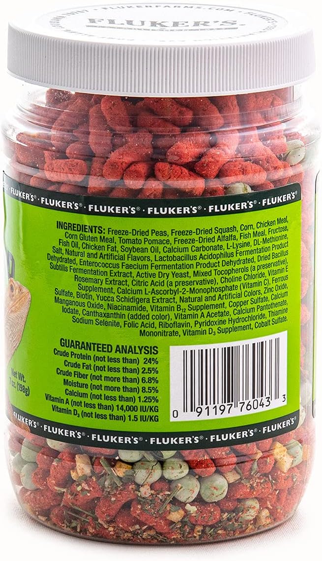 Close-up view of vitamin fortified pellets and freeze-dried vegetables