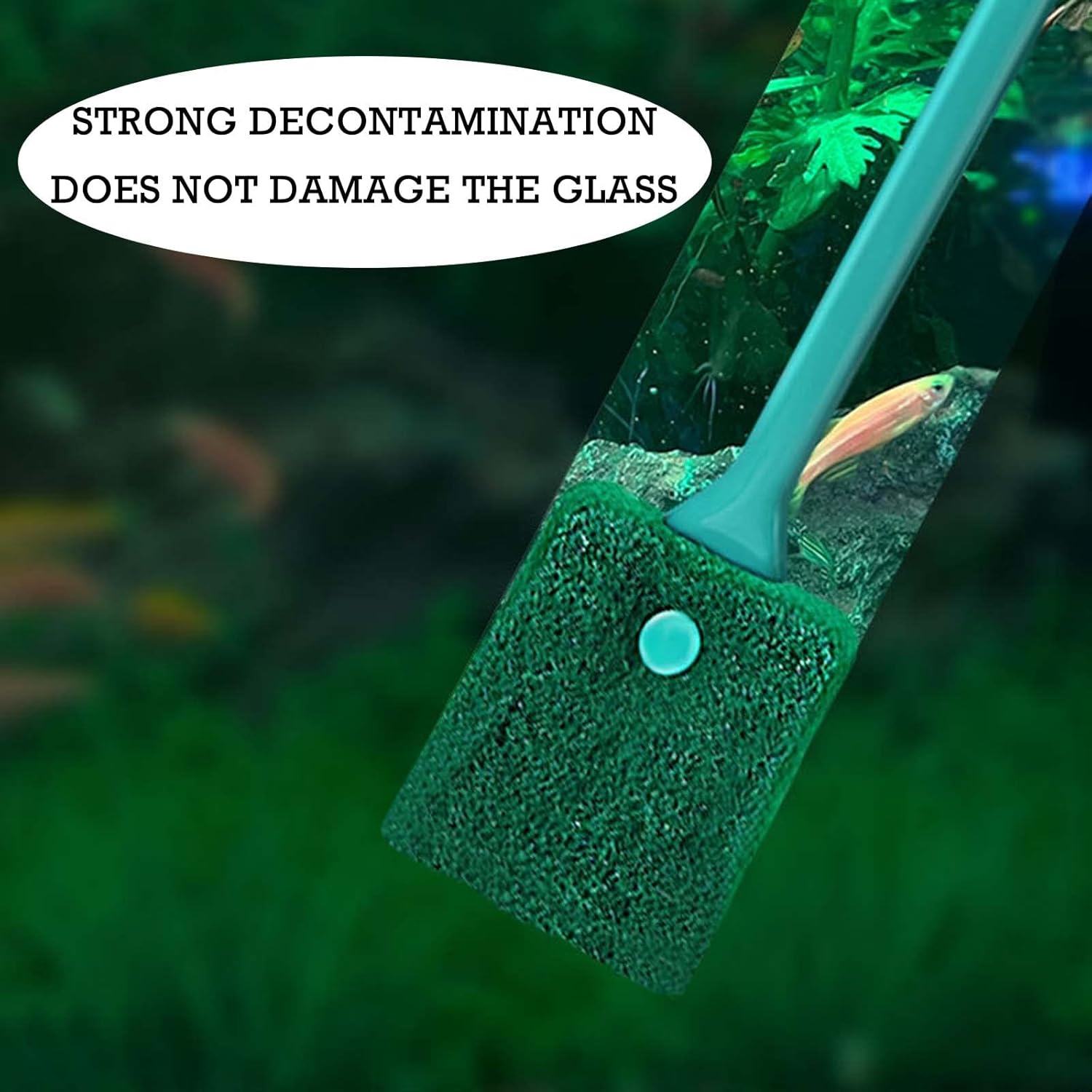 Humyeam fish tank scrubber tool showing the long non-slip plastic handle for easy aquarium maintenance.