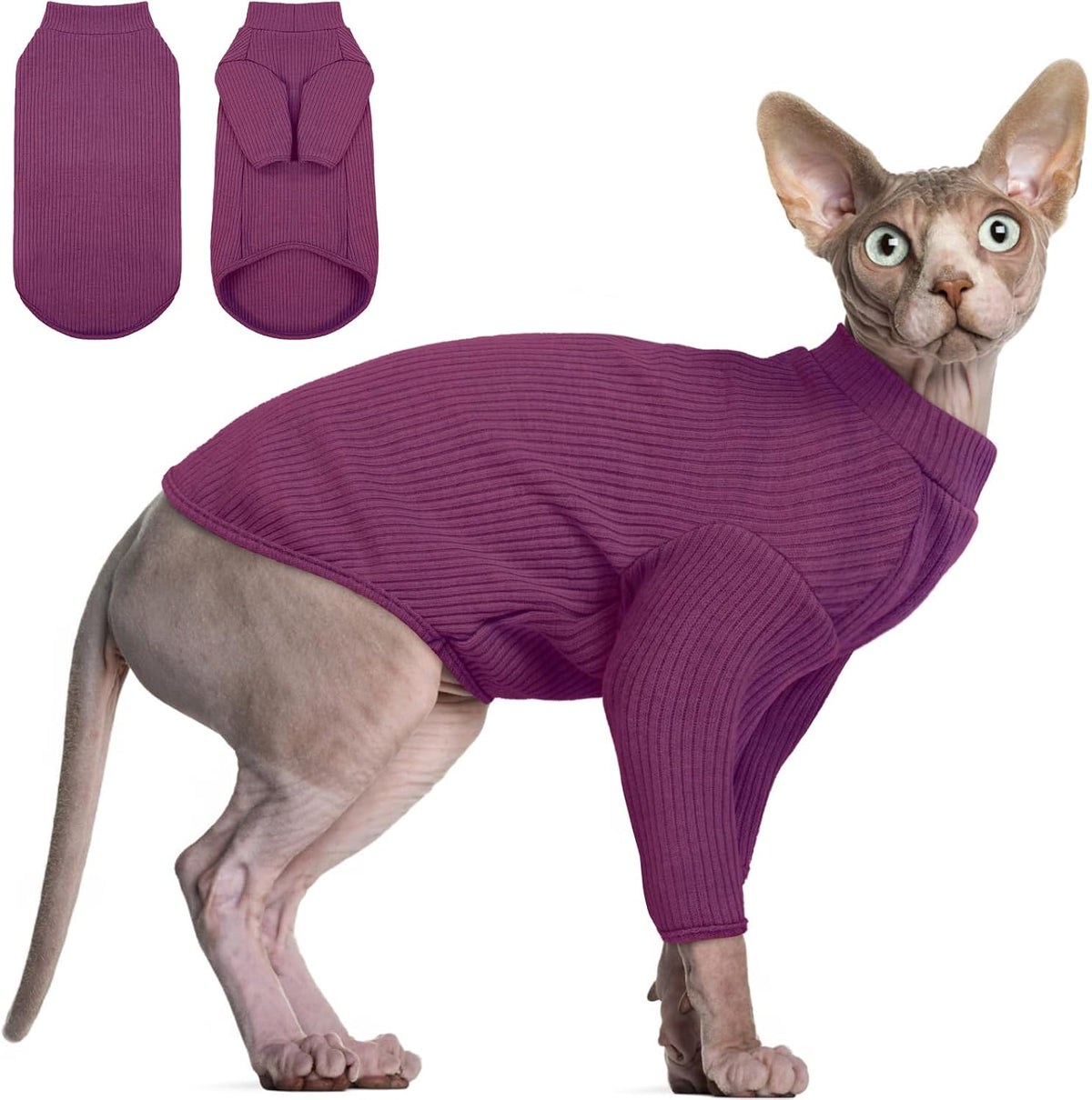 DENTRUN Sphynx Hairless Cats Shirt Pullover Kitten T-Shirts, Breathable Cat Wear Turtleneck Sweater Adorable Cat's Clothes Vest Pajamas Jumpsuit - Image 12