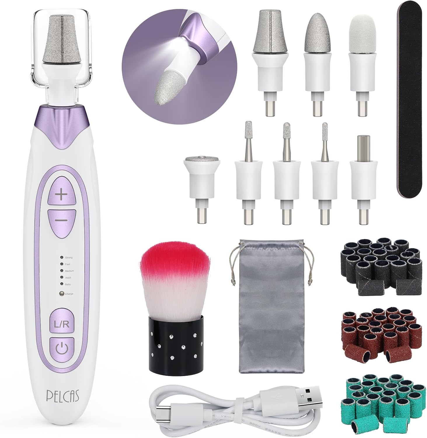 Pelcas electric toenail grinder and drill kit front view