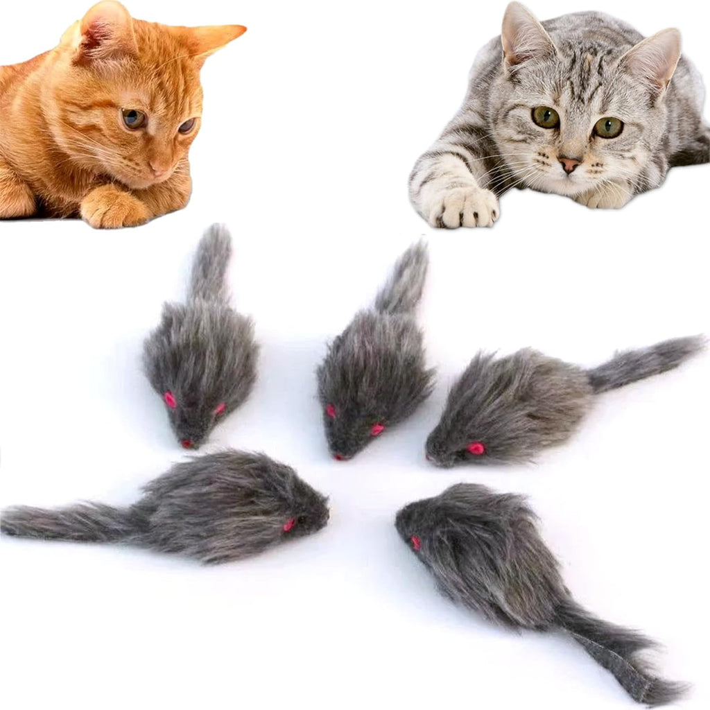 Cat Toys, 6 Pack Furry Rattle Mouse Toy Interactive Cat Toy with Feather Tail, 6 Assorted Faux Fur Kitten Toy 5.5" Realistic Size Mini Mice Cat Toy for Bored Indoor Adult Cat - Image 9