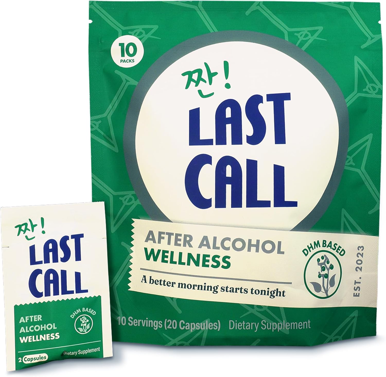 Last Call Drinking Wellness Aid DHM supplement front packaging view for hangover prevention
