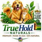 Pet urine smell remover spray bottle highlighting safe plant based formula
