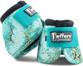 Jeffers Equine No Turn Bell Boots front view in Bisbee Blue marble pattern for horse hoof protection.