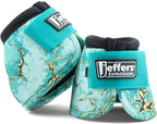 Jeffers Equine No Turn Bell Boots front view in Bisbee Blue marble pattern for horse hoof protection.