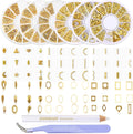 Danneasy gold nail charms front view with packaging and storage wheels