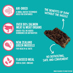 RawTernative salmon and beef recipe high protein grain free dog food close up packaging