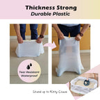 Extra large twenty count unscented litter pan bags spread out to demonstrate the drawstring feature.