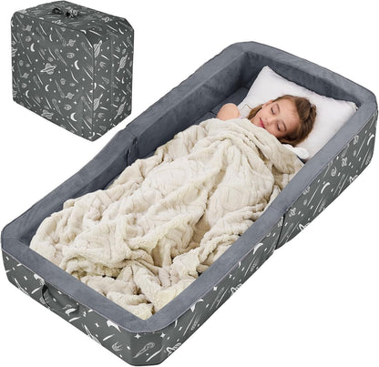 JOYWOO Toddler Floor Bed charcoal grey space pattern front view open