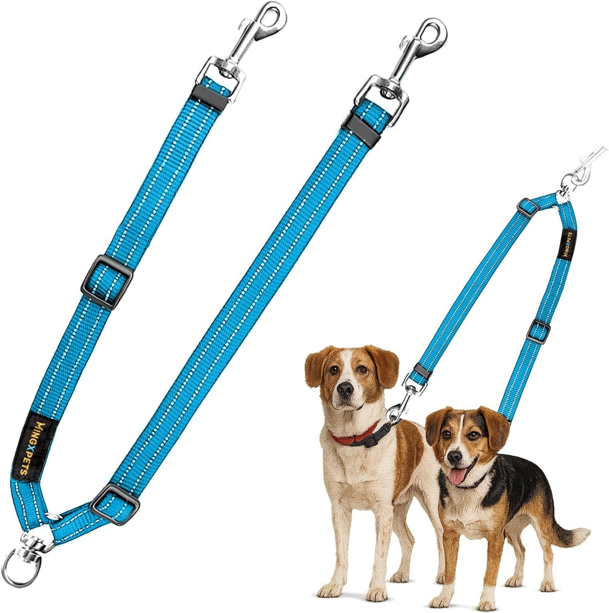 MingXpet Double Dog Leash for Two Dogs, No Pull Dog Leash, 360 degrees Swivel No Tangle for Small Dogs Walking & Training, Shock Absorbing Reflective Bungee, Black - Image 11