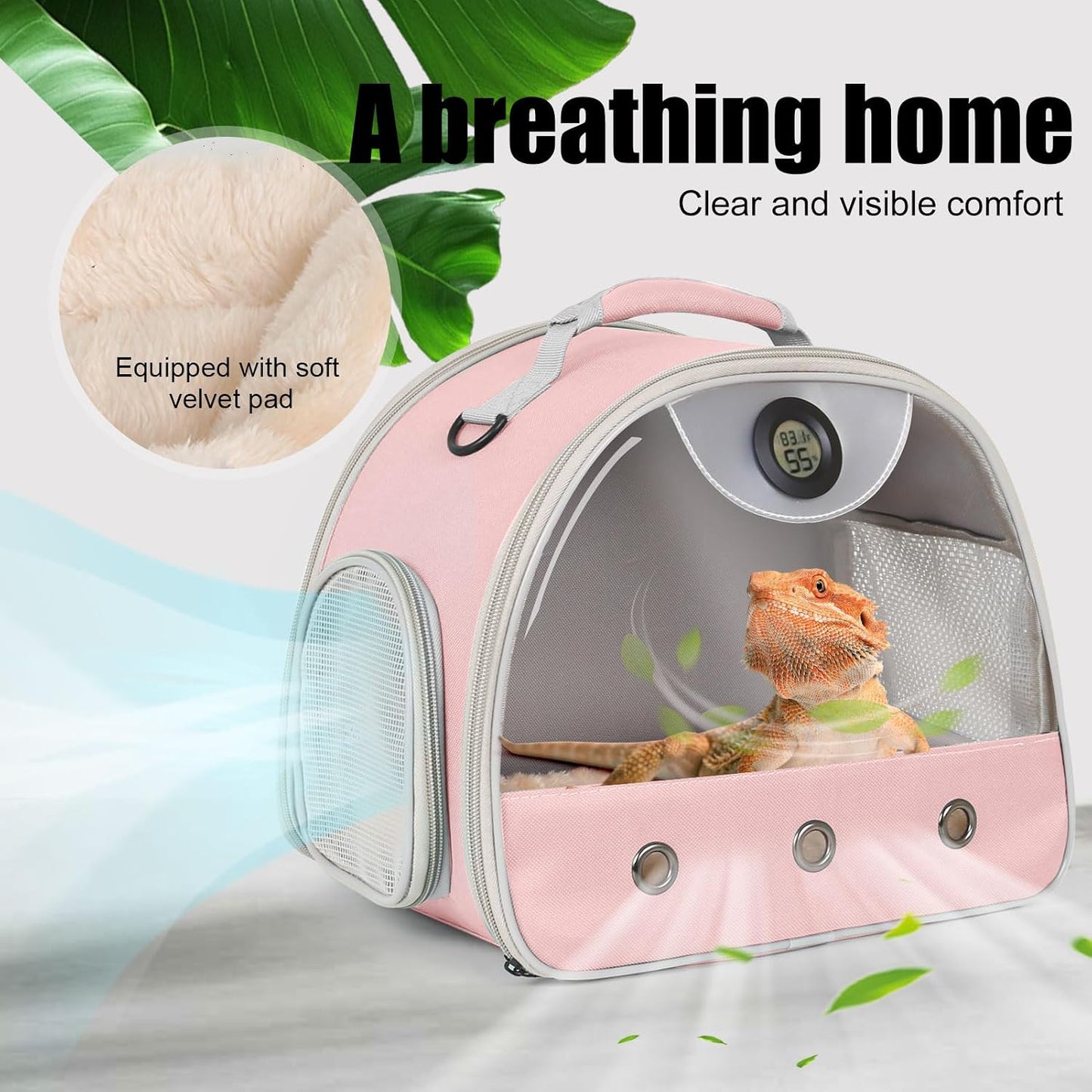 Bearded Dragon Travel Backpack Carrier with Reptile Thermometer and Humidity Gauge Lizard Travel Cage Space Capsule Clear Bubble Window Astronaut Reptile Bag for Ball Python (Pink, Carrier) - Image 7