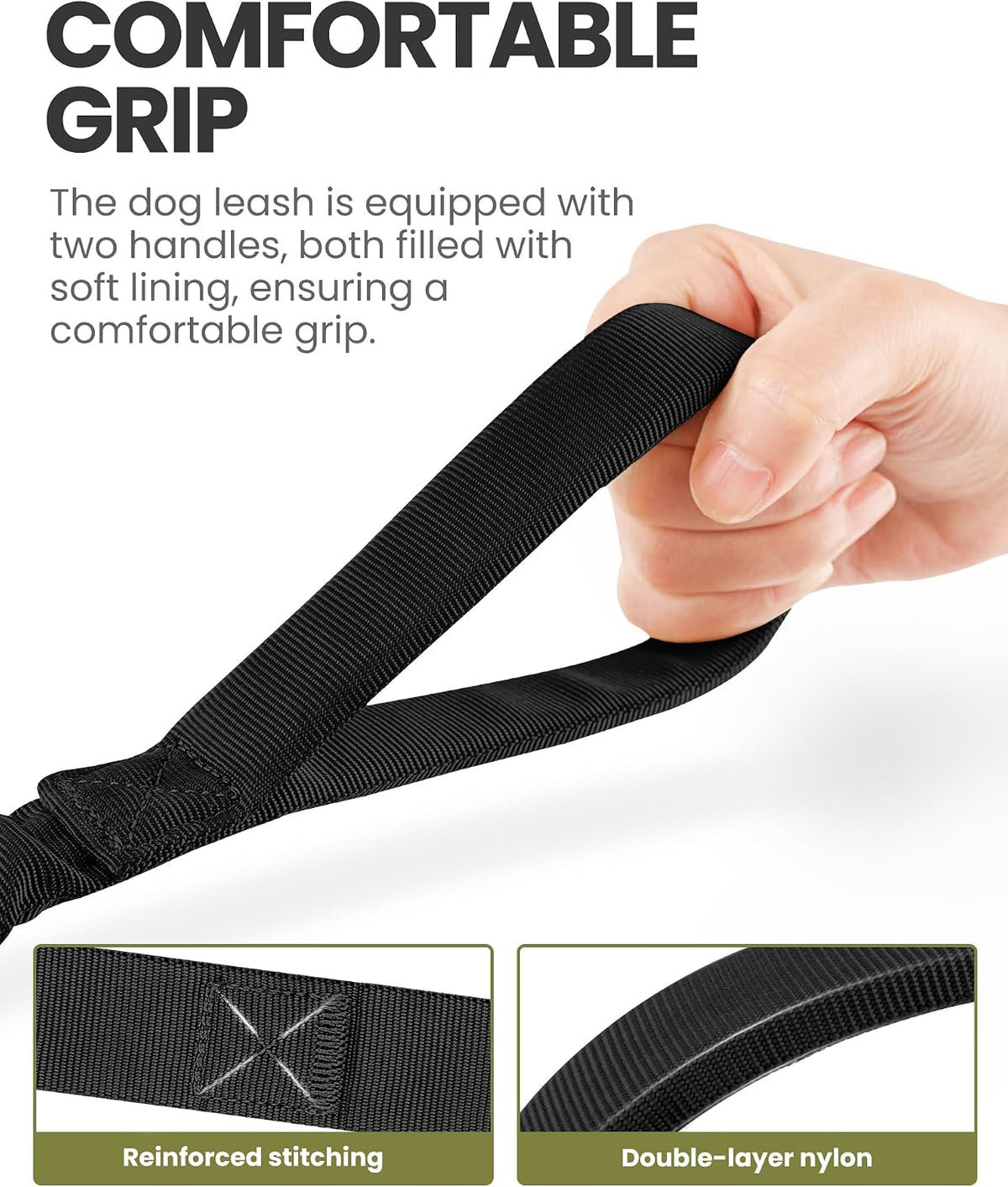 OutdoorMaster tactical dog leash with dual padded handles for training